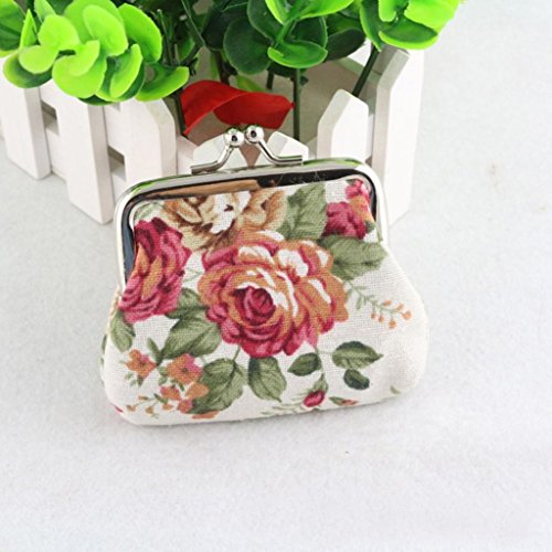 Wallet, Retro Womens Flower Small Wallet Coin Purse Clutch Handbag (White)2