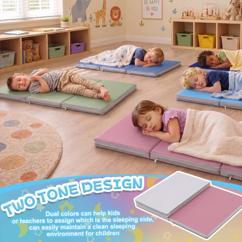 Image of Wesiti 5 Pcs Folding Kids Nap Mats for Preschool Daycare, 3 Section Folding Rest Mats Sleeping for Kids Toddler Nap 1 Inch Thick, Kindergarten School Classroom Supplies (Earthtone)