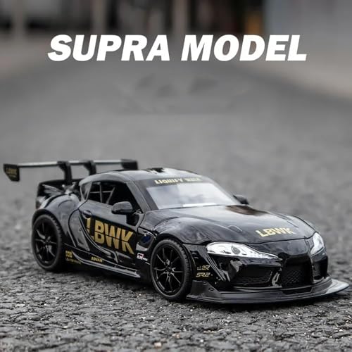 Image of 1:22 Toyota Supra Diecast Metal Car Model, Pull Back Toy with Sound & Light, Openable Doors, Kids Toy Vehicle, Durable Diecast Car for Boys, Collectible Gift (Black)