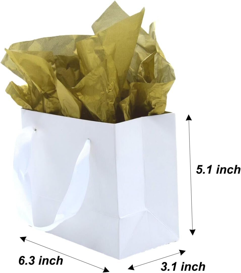 JUNESHE 12 Pack Extra Small White Gift Bags with Handles & Tissue Paper,6.3 inch Mini Tiny Little Gift Wrap for Birthday Party Favors Baby Bridal Shower Shopping Presents Wedding Anniversary Jewelry - Image 2