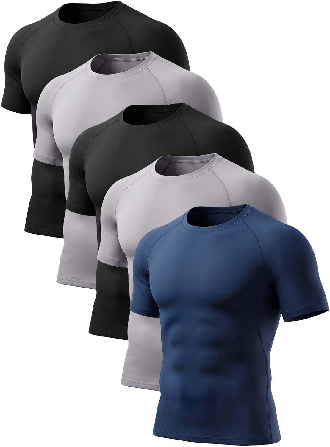 5 Pack Men's Compression Shirts Short Sleeve Cool-Dry Athletic T Shirts Gym Workout Base Layer Undershirts Top