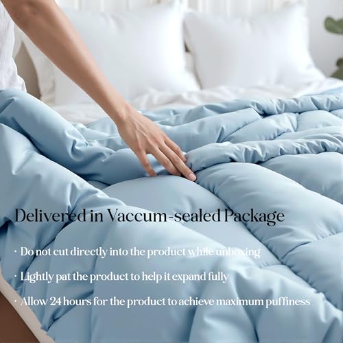 Image of ROYALE LINENS Reversible Comforter - Full Size Duvet Insert - All Season Soft Quilted Comforters with 8 Corner Tabs - Down Alternative Bedding Comforter - Duvet Insert (Navy /Lake Blue, Full 82 inchx86 inch)