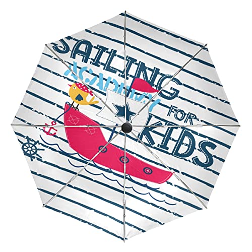 Parapluie pliant automatique blanc avec motif bateau de dessin animé ultra-léger