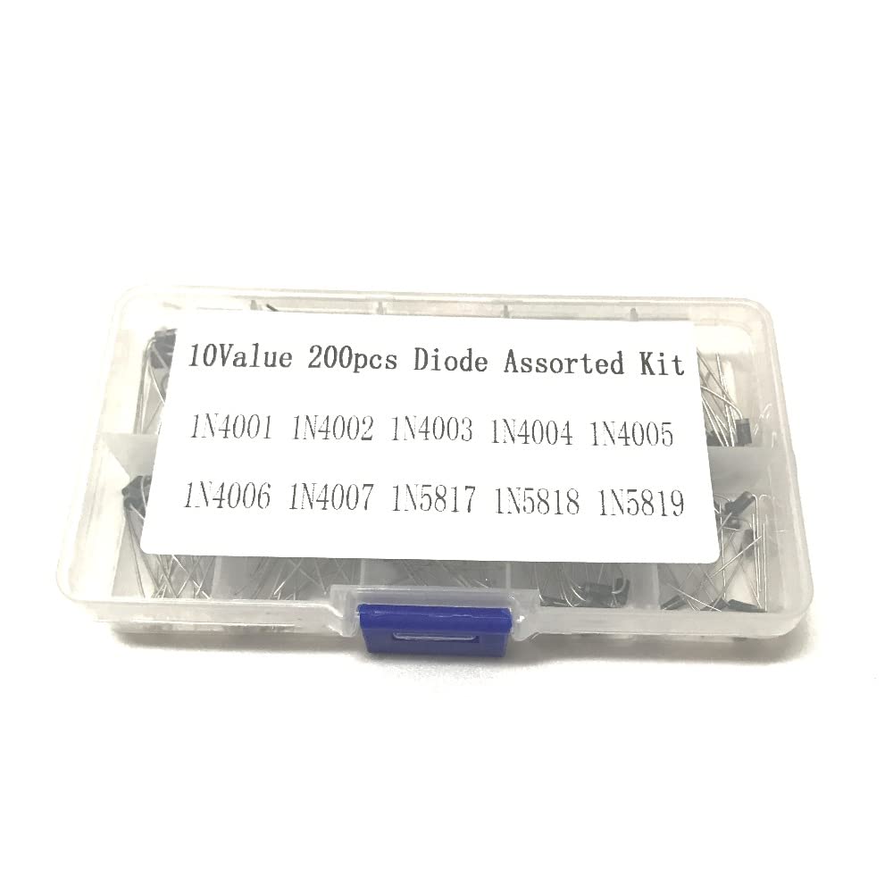 10 Values 200pcs ( 1N4001~ 1N5819 ) 1N4002 1N4003 1N4004 1N4005 1N4006 1N4007 1N5817 1N5818 Diode Assorted Kit Set