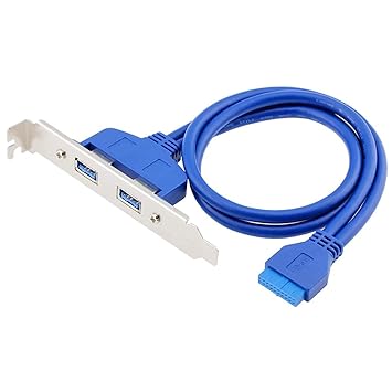 LipiWorld 2 Port USB 3.0 Female Back Panel to Motherboard 20pin Cable with PCI Bracket 50cm (Motherboard to USB 3.0 Cable),Blue