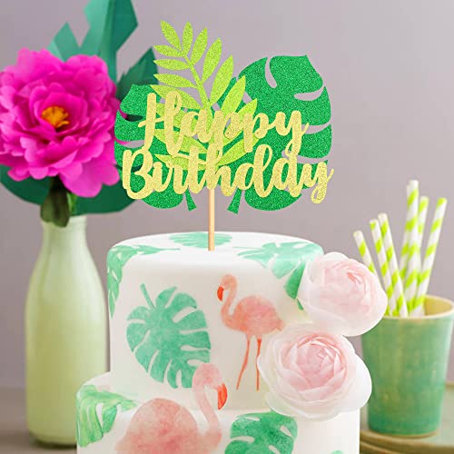 Cyodoos 1Pc Tropical Leaves Happy Birthday Cake Topper Tropical Wedding Cake Topper Greenery Cake Topper Palm Leaf Cake Topper For Jungle Theme Birthday Party Decor Safari Baby Shower #TOP3