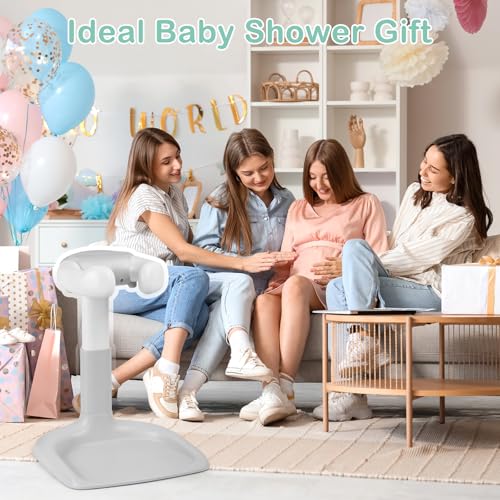 Image of Baby Shower Standing Support with Anti-Slip Base and Shower Head Holder, Adjustable Height /Width Baby Bath Stand, Easy to Install and Use Toddler Stand Up Shower Rack for 6-36 Months, Gray