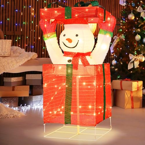 SOARS LED Schneemann in Geschenkbox 115cm, Weihnachtsdeko Outdoor...
