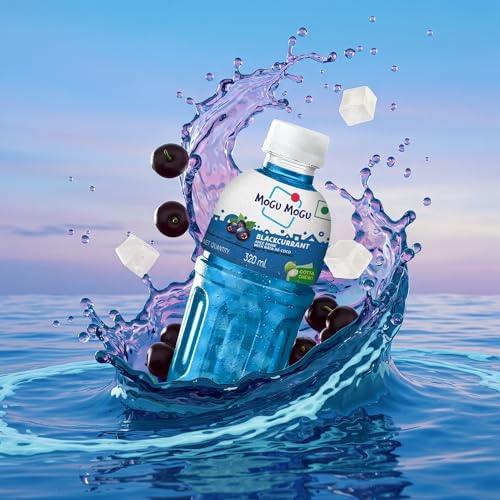 Image of Mogu Mogu Blackcurrant Juice with Nata de Coco Jelly 320ml (Pack of 6) | Refreshing Tropical Thai-Made Sip & Chew Beverage