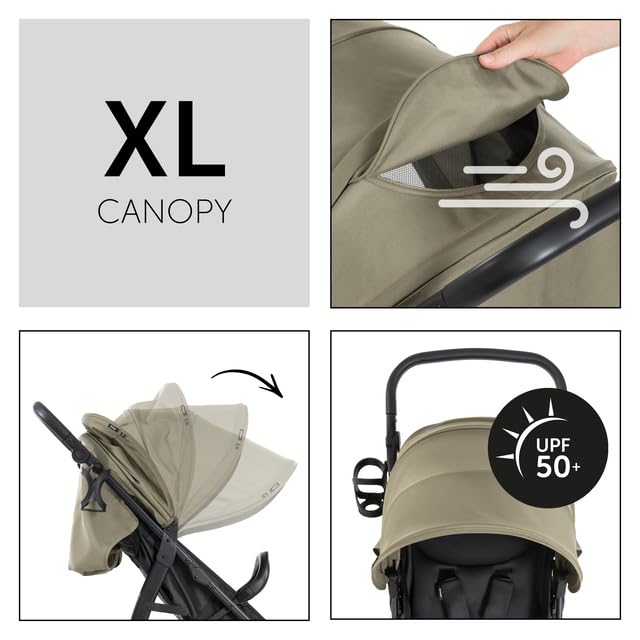 Image of Hauck Rapid 4D Baby Stroller - All-Terrain Foldable Pushchair with One-Hand Fold, Fully Reclining Seat, Adjustable Handlebar, UPF 50+ Canopy, Rubber Wheels, Cup Holder & Rain Cover, Suitable from Birth to 4 Years (Up to 22 kg), Green