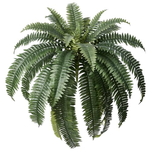Artificial Boston Ferns 48' UV Resistant Faux Ferns With 33 Fronds for Outdoors - Large Fake Plants for Home, Garden, Front Porch and Hanging Decor - Lifelike Greenery for Indoor Spaces,VN141