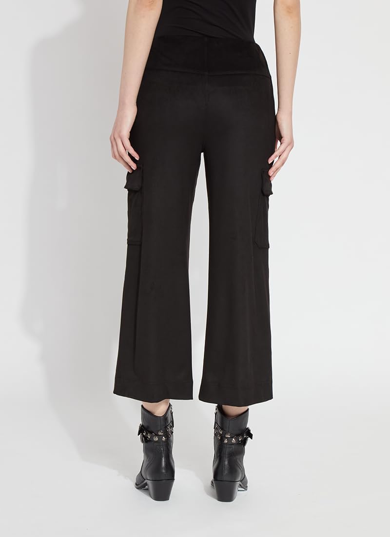 Lyssé Anita high Waisted Black Cargo Pants for Women – Wide Leg Cropped Cargo Pants with Pockets, Soft Vegan Suede Fabric