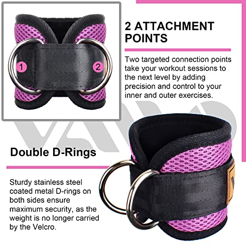 VAIIO Ankle Straps for Cable Machines,Adjustable Comfort fit Neoprene, Reinforce Double D-Ring - Premium Ankle Cuffs to Improve Abdominal Muscles, Lift The Butts, Tone The Legs for Men & Women