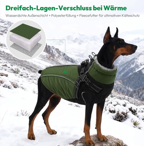 KONVINIT Warme Hundejacke Wasserdicht Hundemantel für Kleine und Mittelgroße Grosse Hunde Winter Hundemantel mit Geschirr Hund Wintermantel mit Reflexstreifen und Bauchschutz,Size L