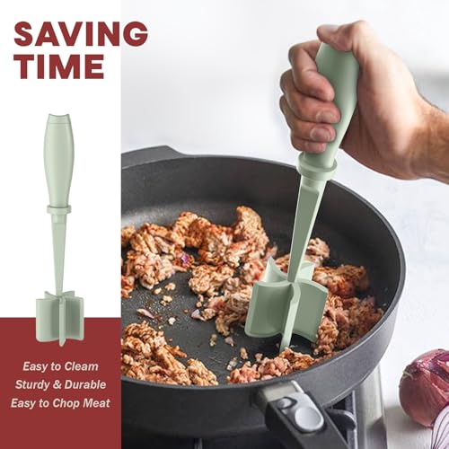 Image of PGYARD Meat Chopper Hamburger Grinder, Kitchen Smasher for Ground Beef | Heat Resistant, 5 Blade, Burger Grinder Nylon Potato Mix Tool, Meat & Poultry Tenderizers, Dishwasher Safe, Green