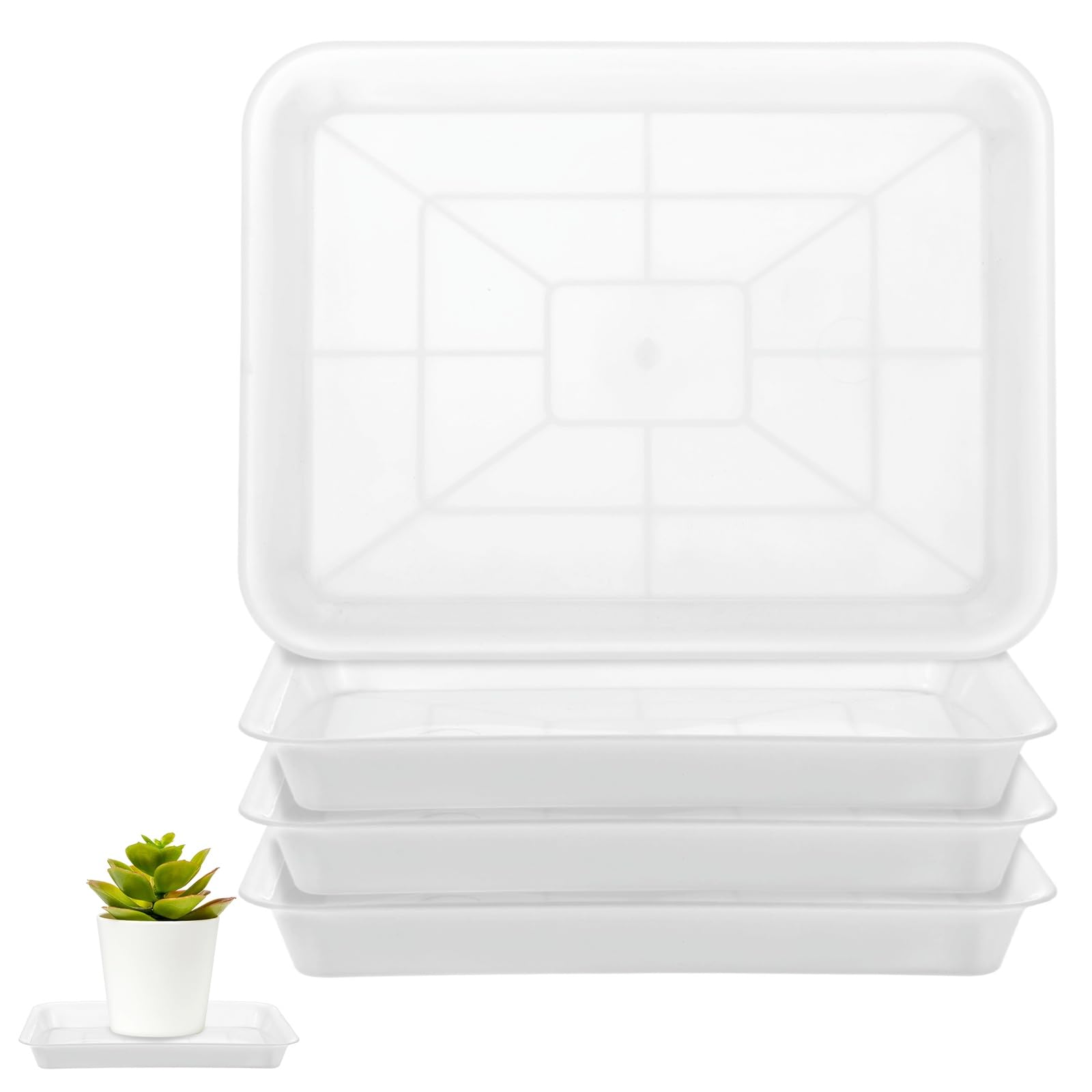 M METERXITY 2-Pack Plastic Plant Saucers, 4.5 x 6.1 Inch ID Rectangular Plant Pot Water Trays for Indoor/Outdoor, Flowerpot Drip Tray [5.3 x 7.1 Inch OD, White]