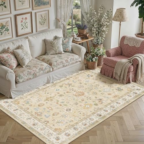 PureCozy LäUfer Flur Vintage Teppich 60x240cm kurzflor Waschbarer rutschfest Weich Blumenmuster Blassgrün Teppiche für Hallway Küchen Bettvorleger Schlafzimmer Carpet Secret Garden | Blassgr