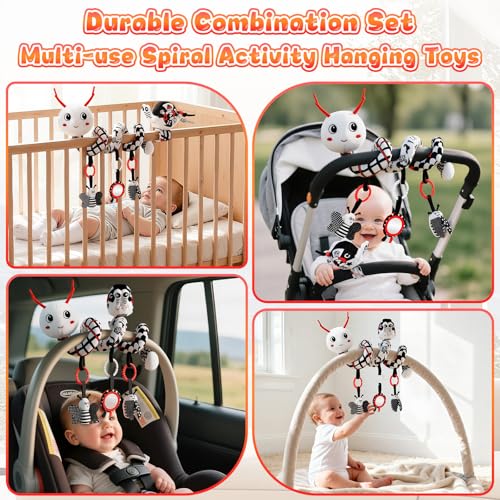 Image of High Contrast Baby Toys for Newborn, Black and White Baby Sensory Toys 0-12 Months with Car Seat Toys & Soft Plush Toy, Activity Hanging Toys Velcro for Stroller Toys Baby Gifts