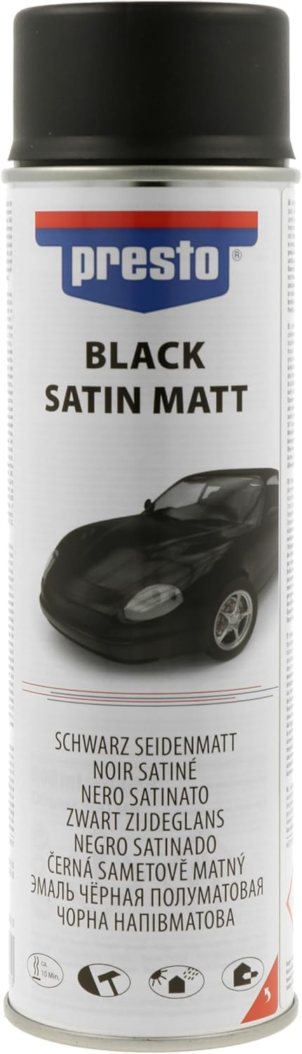 presto UNIVERSALLACK schwarz seidenmatt 500 ml, Sprühlack, schnelltrocknend, hohe Deckkraft, vielseitig, Innen- & Außenbereich, widerstandsfähig, Auto-Reparaturlack