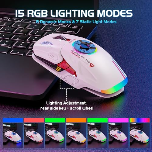 Image of Schkner RGB Wireless Gaming Mouse with 4 Adjustable DPI to 4800, Bluetooth and 2.4G Rechargeable Wireless Mouse with Side Buttons, Ergonomic Gamer Mice for PC, Laptop, Mac, Computer, White