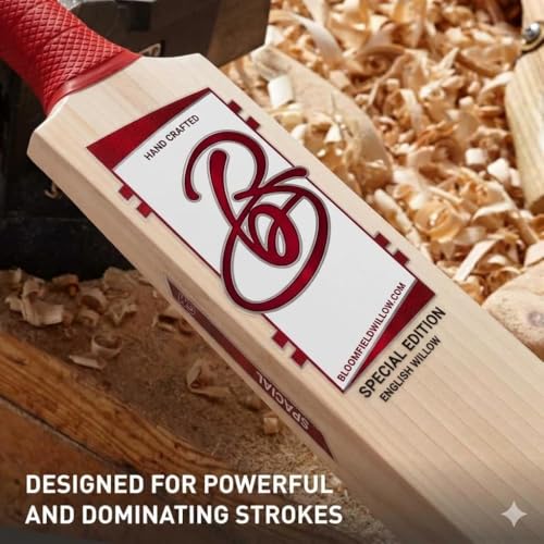 Image of Full Size English Willow Cricket Bat, Cross Weave Tape on The Face | Lightweight | Wooden Long Handle | Free Cover Play for Leather Ball (Special Edition)