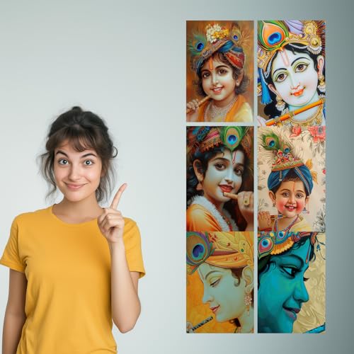 Image of SiddArtify Little Krishna Art Print Set - Sticker - 8x12 Inch - Pack of 6 Wall Room Decoration art Poster Prints