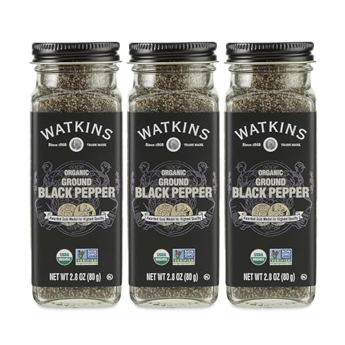 Image of Watkins Gourmet Organic Spice Jar, Ground Black Pepper, 2.8 Ounce (Pack of 3)