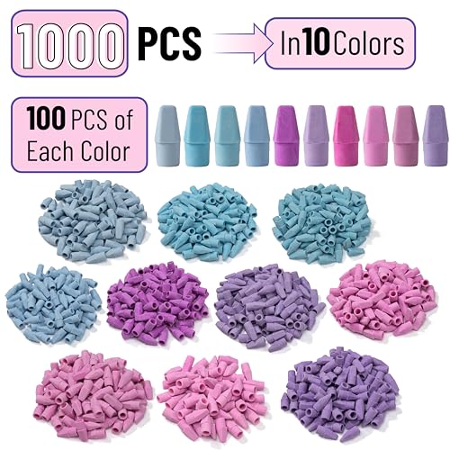 Image of Mr. Pen- Bulk Pencil Erasers Toppers, 1000 Pack, Colorful, Latex Free | No-Smudge Cap Pencil Erasers for Precise Erasing, Kids, Teachers, Studying Supplies