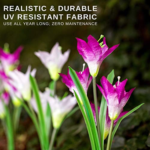 Pure Ponta Solar Flower Lights | 2 Pack of Solar Stake Lights with 8 Solar Flowers | Multi Color Changing LED Flower Lights Powered by Premium Solar Panels (4 White & 4 Purple Solar Flowers)