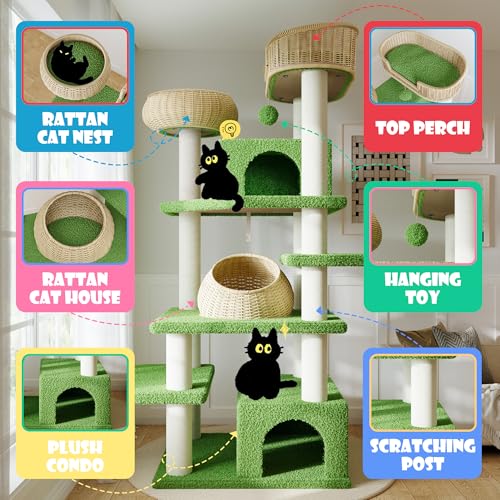 Árbol para Gatos SHA CERLIN 74'' Verde con Rattan y Sisal miniatura 5