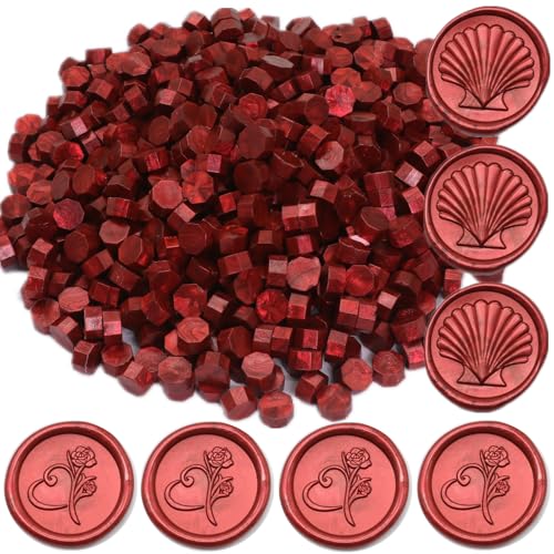Flame Red Wax Seal Beads, 400Pcs Sealing Wax Beads, Octagon Wax Sealing Beads, Wine Red Sealing Wax Beads Set for Wax Seal Stamp, Letter Sealing (Flame Red)