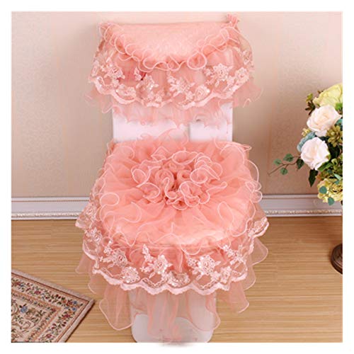 WAYYQX Toile Sitzauflagen U-förmig Toilettensitzbezug-Set Luxus Im Europäischen Stil Dreiteilige WC Set-Gewebe-Spitze Toilettensitz Verdicken Universal-Sitzkissen WC Reißverschluss-Abdeckung Nähen – Bild 5