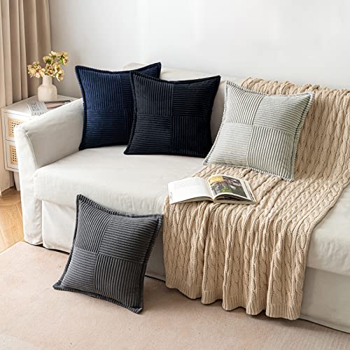Image of MIULEE Decorative Throw Pillow Covers for Couch Bed Livingroom 18x18 Inch Set of 2 Black Boho Accent Throw Pllows Broadside Striped Patchwork Soft Corduroy Pillowcases