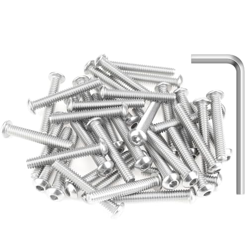 Image of 40 Pieces 1 /4-20 x 1-5 /8 inch Button Head Socket Cap Screws Bolts, HELIFOUNER 304 Stainless Steel (18-8) Screws, Bright Finish, Fully Threaded