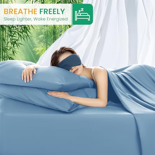 SONORO KATE 100% Viscose Derived from Bamboo_Sheets King Size, Ultra Breathable & Cooling Bed Sheets for Hot Sleepers, Hotel Luxury Silky Bedding Sheets, 16" Deep Pocket - 4PC (Teal Blue,King)
