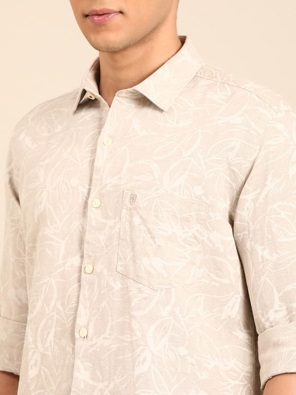 Image of Linen Club Men's Linen Rich Natural Printed Contemporary Fit Full Sleeve Casual Shirt