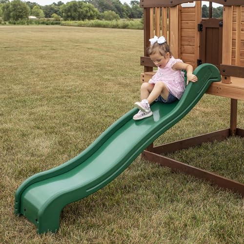 Backyard Discovery Echo Heights Elevated Cedar Wooden Kids Playhouse with Wave Slide, Play Kitchen, Wrap-Around Deck, Flat-Step Ladder, Half Door, Windows, Bell, and Growth Chart for Outdoor Play - image 7