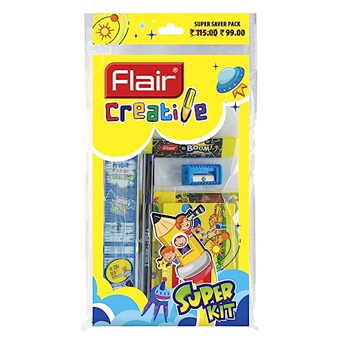 Image of FLAIR Creative Series Super Smart Kit | Combination Smart Kit for Your Creative Need | Use for Writing, Colouring, Drawing & Shading | Stationery Kit Ideal for Gifting | Pack of 1 Kit