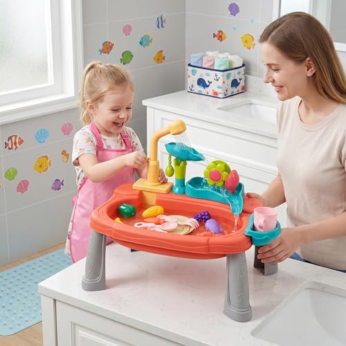 Évier de jeu avec eau courante pour occuper bébé proprement sans éclaboussure