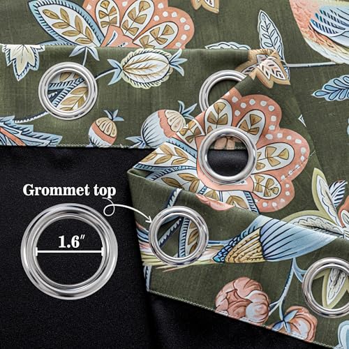 Image of MYSKY HOME Floral Boho Blackout Bedroom Curtains 63 inch Long Room Darkening Thermal Insulated Vintage Curtains with Patterned Bird Design Grommet Drapes for Home Decor,2 Panels, 52 inch x 63 inch, Green