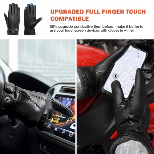 Houart Men's Genuine Sheepskin Leather Gloves,Winter Driving Gloves Black | Genuine sheepskin leather,warm wool lining,full-hand touchscreen,anti-slip grip,S-XXL - image 4