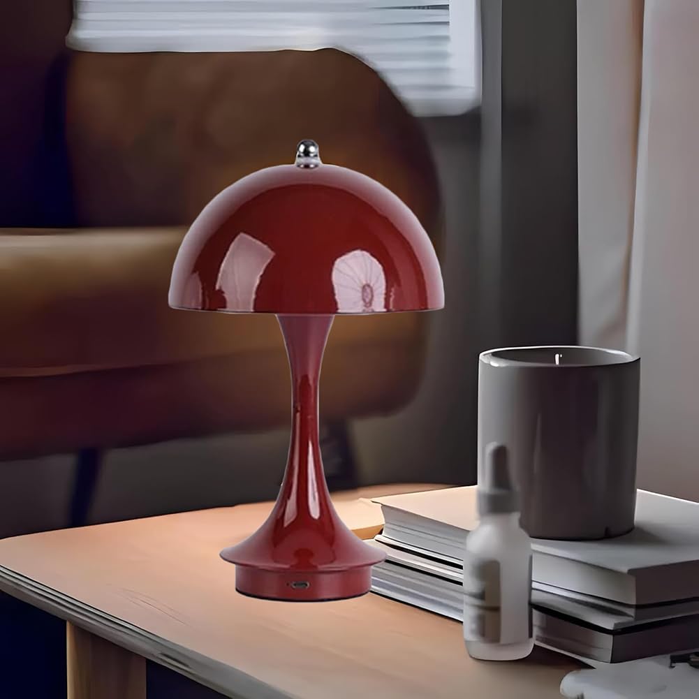 Pilzlampe LED Akku Tischlampe Kabellos USB Aufladbar Tischleuchte Batterie Dimmbar mit Touch Control Pilz Lampe Innen und Außen Tragbare Kinderzimmerlampe Batterie Schreibtischlampe,Red b