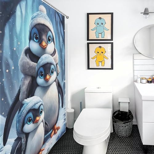 Rideau de douche pingouin mignon imperméable pour baignoire 122x183cm - 3