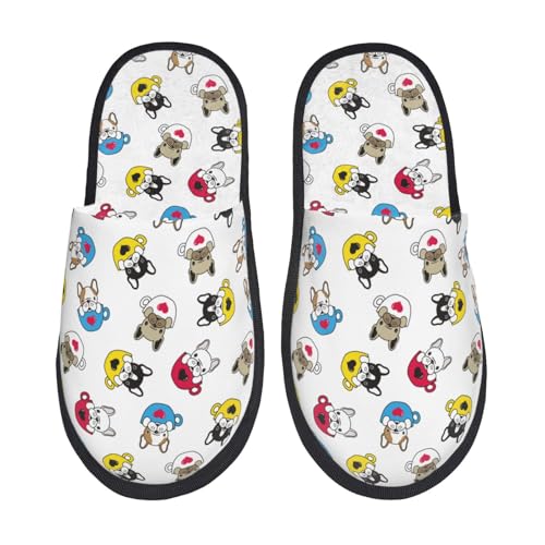 French Bulldog With Coffee Cup Print Women Slippers Home Furry Shoes Keep Men Couples Shoes Warm For Women-