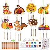 Windspiel Bastelset Kinder,8 Stk Herbst Windspiel Basteln,DIY Kindergeburtstag Basteln Ahornblätter Eichhörnchen Holz zum Bemalen Herbst Bastelset für Jungen Mädchen Erntedankfest Partydeko Herbstdeko