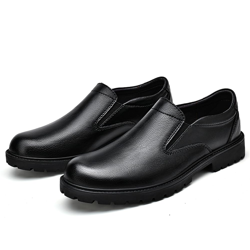 Mocasines de vestir de piel auténtica para hombre, puntera redonda, cómodos, antideslizantes, zapatos formales para el trabajo, zapatos casuales para caminar para hombre