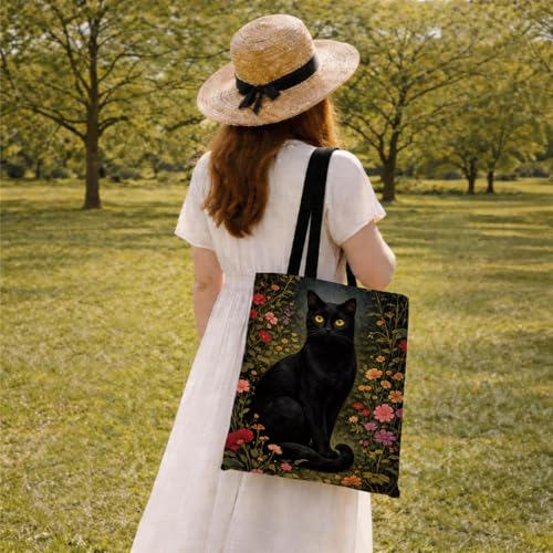 Bolso Tote de Lona con Gato Negro miniatura 2