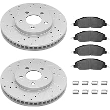 Front Brake Kit, Drilled and Slotted Brake Rotor with Ceramic Pads for Ford Mustang Base 2005 2006 2007 2008 2009 2010