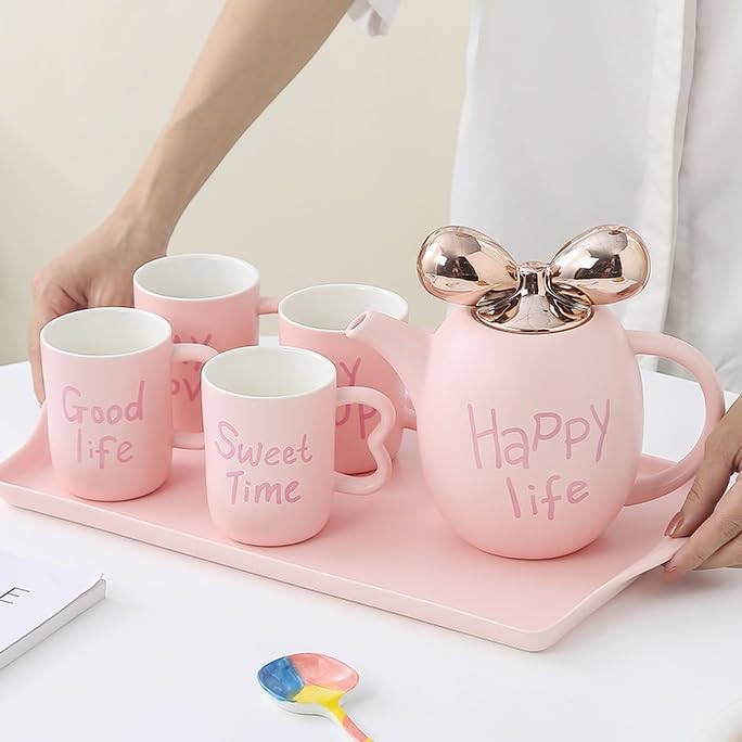Brocca Elegante set da tè in ceramica 6 pezzi(Pink)
