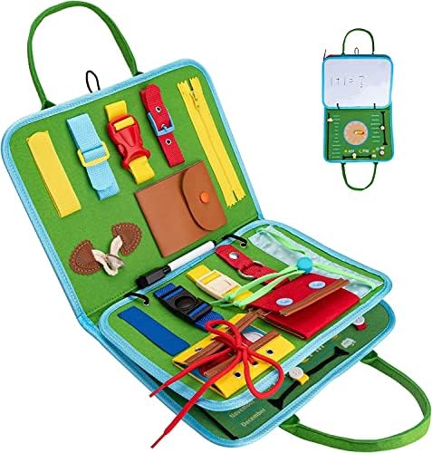 Ancistro Busy Board, Montessori Toys for Toddlers 1 2 3 4 Years Old, Toddlers Sensory Toys, Girls & Boys Preschool Toddler Activities Educational Toys Travel Toy for Fine Basic Dress Motor Skills